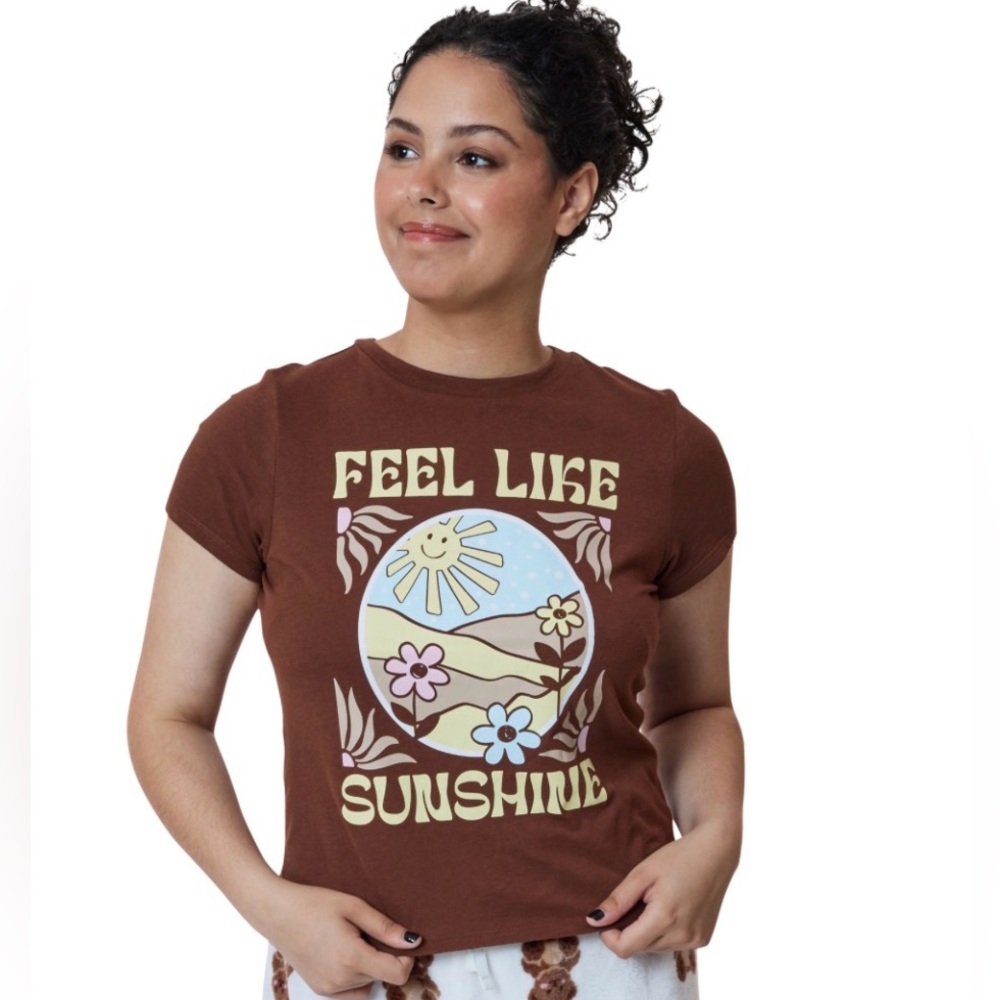 Brown junior Shirt with Sunshine Graphic